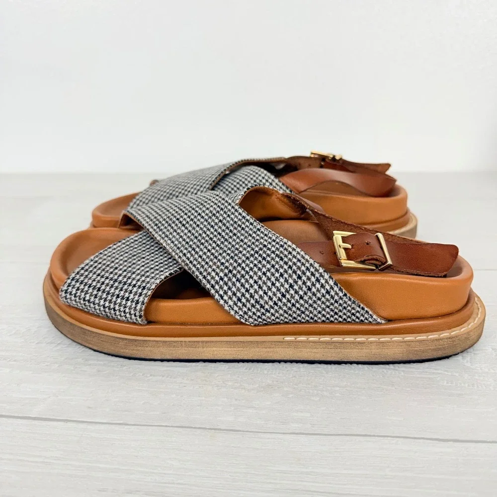 Alohas Marshmallow Sandals Women 39 US 8.5 Brown Houndstooth Platform Crisscross